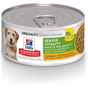 Hill's Science Diet Adult 7+ Small & Mini Senior Vitality Chicken & Vegetable Stew Canned Dog Food, 5.5-oz, case of 24