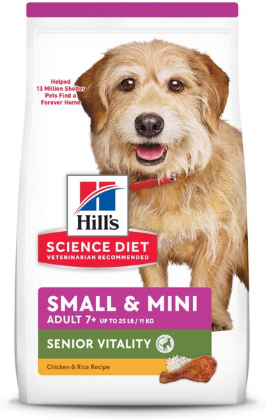 Hill's Science Diet Adult 7+ Senior Vitality Small & Mini Chicken & Rice Recipe Dry Dog Food, 12.5-lb bag slide 1 of 9
