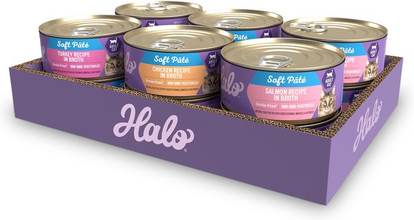 Halo Chicken, Salmon, Turkey Variety Pack Grain-Free Canned Cat Food, 5.5-oz, case of 12 slide 1 of 8