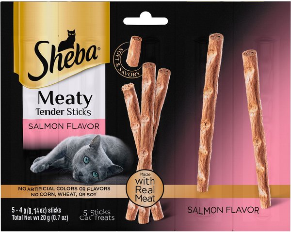 Sheba Meaty Tender Sticks Salmon Flavored Soft Adult Cat Treats, 5 count slide 1 of 6