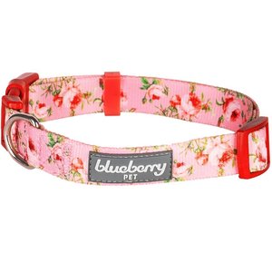Blueberry Pet Floral Prints Polyester Dog Collar, Floral Rose Baby Pink, Medium: 14.5 to 20-in neck, 3/4-in wide