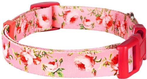 Show full view: Blueberry Pet Floral Prints Polyester Dog Collar, Floral Rose Baby Pink, Large: 18 to 26-in neck, 1-in wide slide 5 of 9