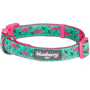 Blueberry Pet Spring Prints Nylon Dog Collar, Pink Flamingo on Light Emerald, X-Small: 7.5 to 10-in neck, 3/8-in wide