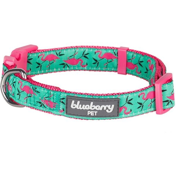 BLUEBERRY PET Spring Prints Nylon Dog Collar, Pink Flamingo on Light