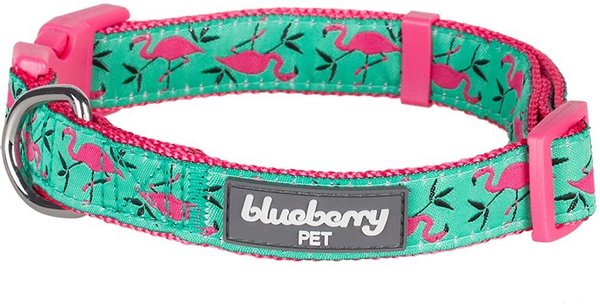 Blueberry Pet Spring Prints Nylon Dog Collar, Pink Flamingo on Light Emerald, Large: 18 to 26-in neck, 1-in wide slide 1 of 8