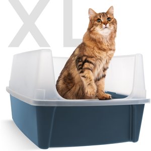 IRIS USA Open Top Cat Litter Box with Scatter Shield, X-Large, Navy