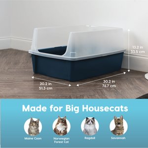 IRIS USA Open Top Cat Litter Box with Scatter Shield, X-Large, Navy