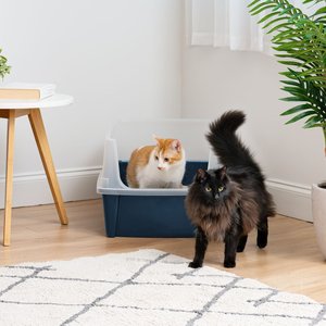 IRIS USA Open Top Cat Litter Box with Scatter Shield, X-Large, Navy