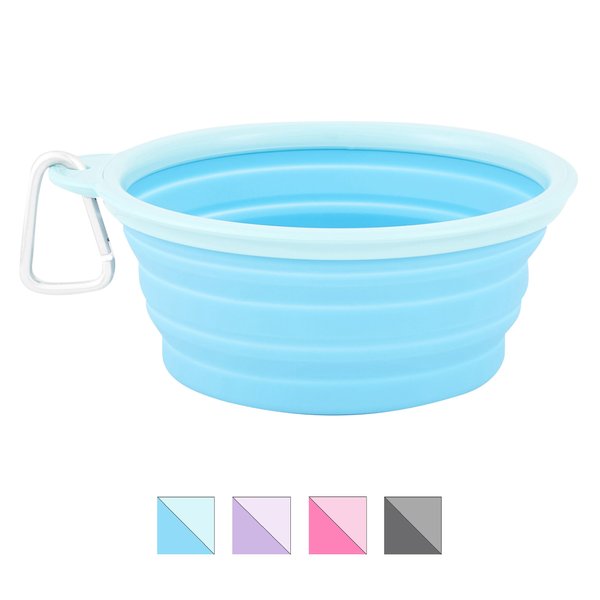 Prima Pets Collapsible Travel Bowl with Carabiner, Small, Aqua slide 1 of 7