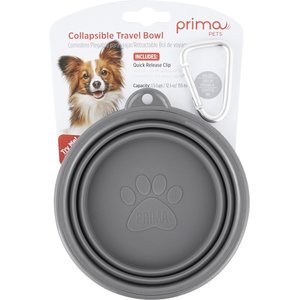 Prima Pets Collapsible Silicone Travel Dog & Cat Bowl with Carabiner, Small, Grey