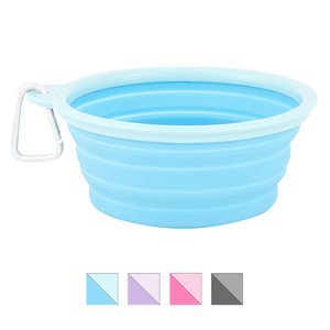 Prima Pets Collapsible Silicone Travel Dog & Cat Bowl with Carabiner, Aqua, 5-cup