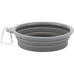 Prima Pets Collapsible Silicone Travel Dog & Cat Bowl with Carabiner, Large, Grey