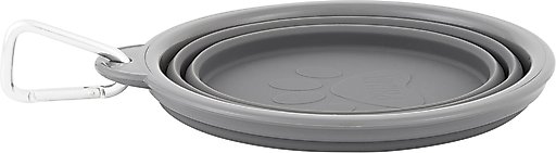 Prima Pets Collapsible Silicone Travel Dog & Cat Bowl with Carabiner, Large, Grey