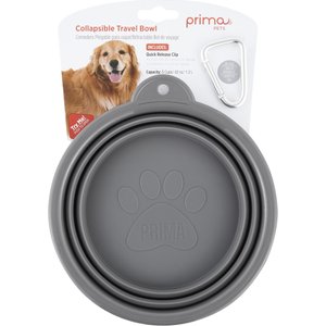 Prima Pets Collapsible Silicone Travel Dog & Cat Bowl with Carabiner, Large, Grey