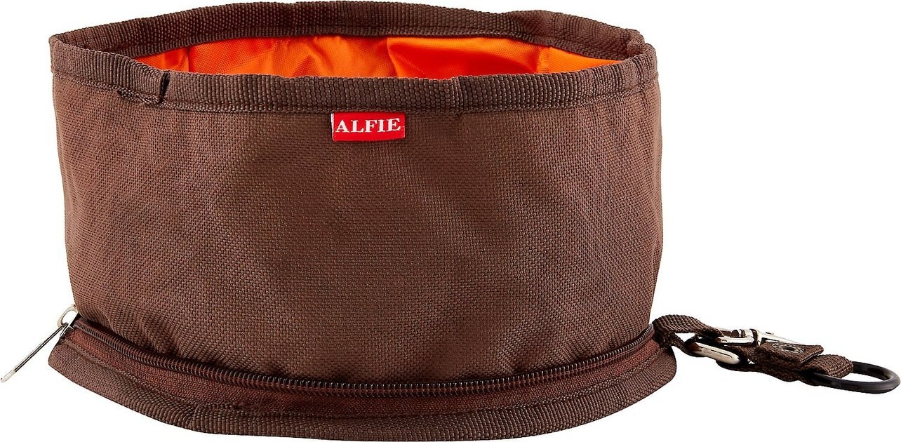 Dogs Unleashed Collapsible Travel Dog Bowl, Taupe/Brown