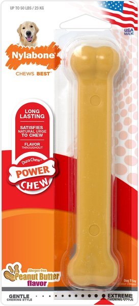 Nylabone Strong Double Action Bone Peanut Butter Tough Dog Chew Toy, Large