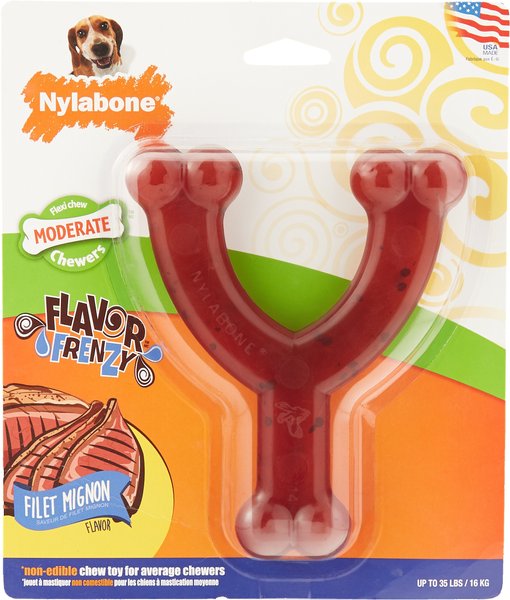 Discontinued NYLABONE FlexiChew Flavor Frenzy Filet Mignon Flavored Wishbone Dog Chew Toy Wolf Chewy