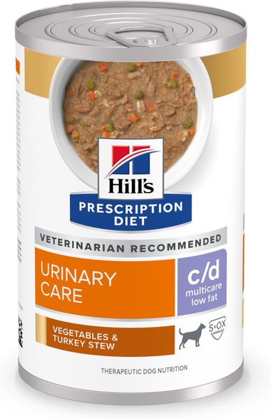 Hill s Prescription Diet c d Multicare Low Fat Adult Urinary Care Vegetables Turkey Stew Wet Dog Food 12.5 oz can 12 count