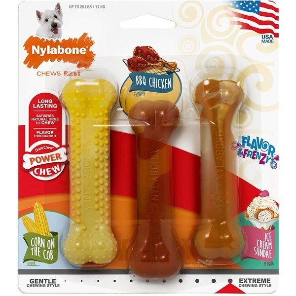 Nylabone DuraChew Flavor Frenzy Triple Pack BBQ Chicken, Corn on the Cob & Ice Cream Sundae Flavored Dog Chew Toy