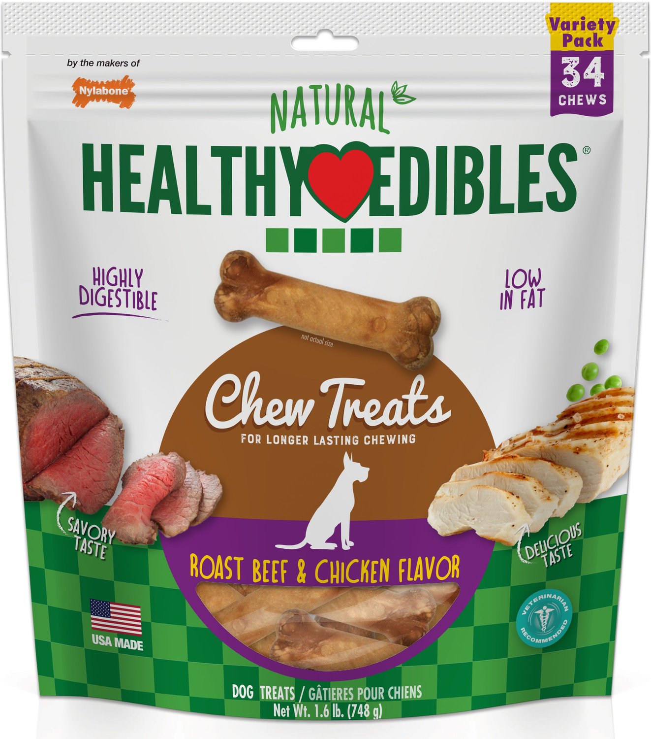 Nylabone Healthy Edibles Small Beef & Chicken Flavor Variety Pack Dog Chew Treats