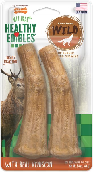 Nylabone Healthy Edibles WILD Antler Natural Long Lasting Venison Flavor Chewy Dog Treats, 2 count slide 1 of 12