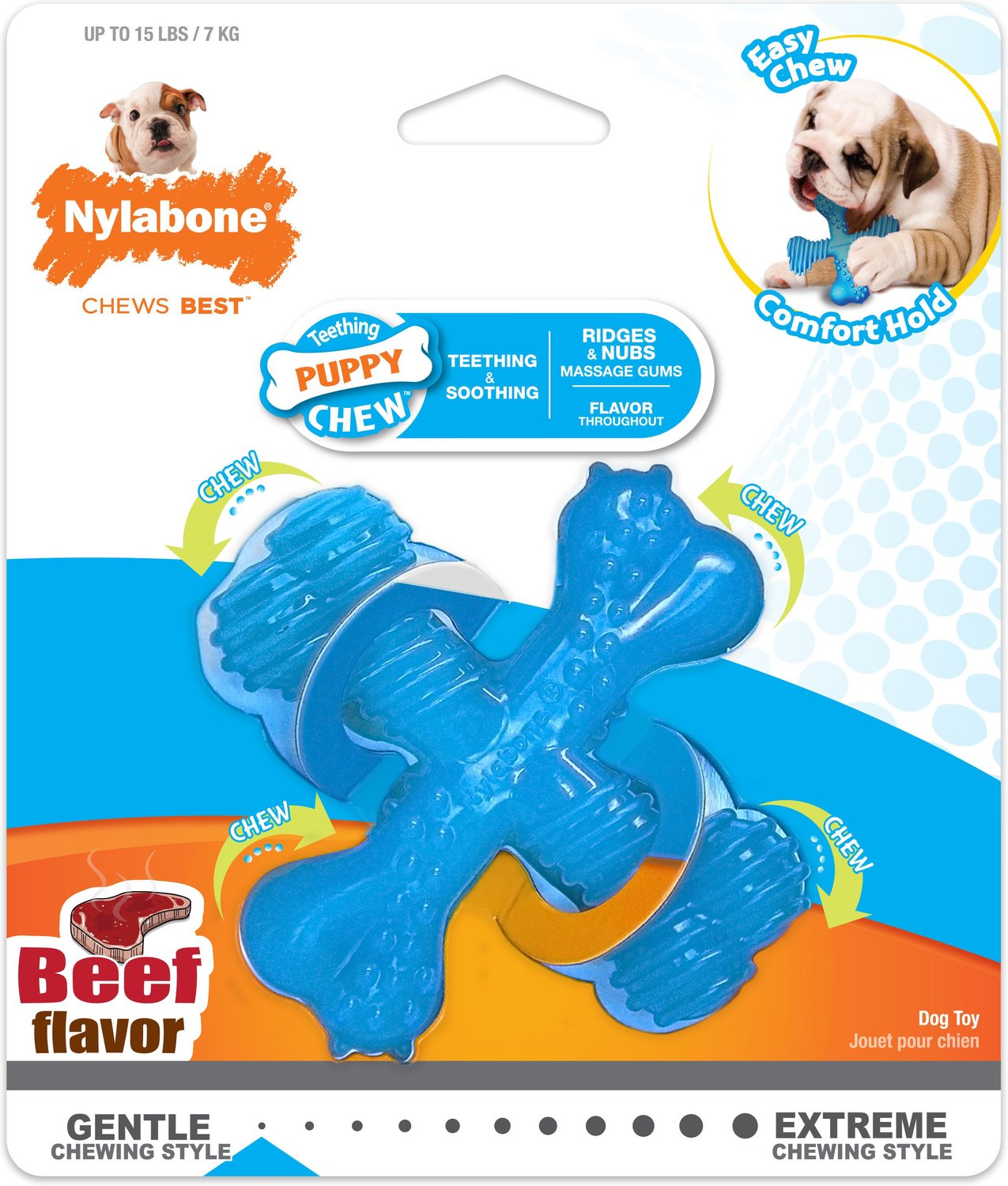Nylabone Gentle Puppy Teething Dental Chew Toy Bone with Nubs & Ridges XS Blue Chicken Flavour for Puppies Up to 7 kg 