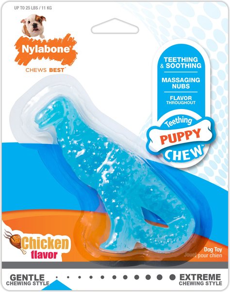 Nylabone Puppy Dental Dinosaur Chew Toy for Teething Puppies Chicken Blue, Small  slide 1 of 12