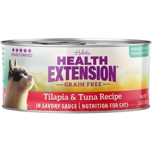 Health Extension Grain-Free Tilapia & Tuna Recipe Canned Cat Food, 2.8-oz, case of 24
