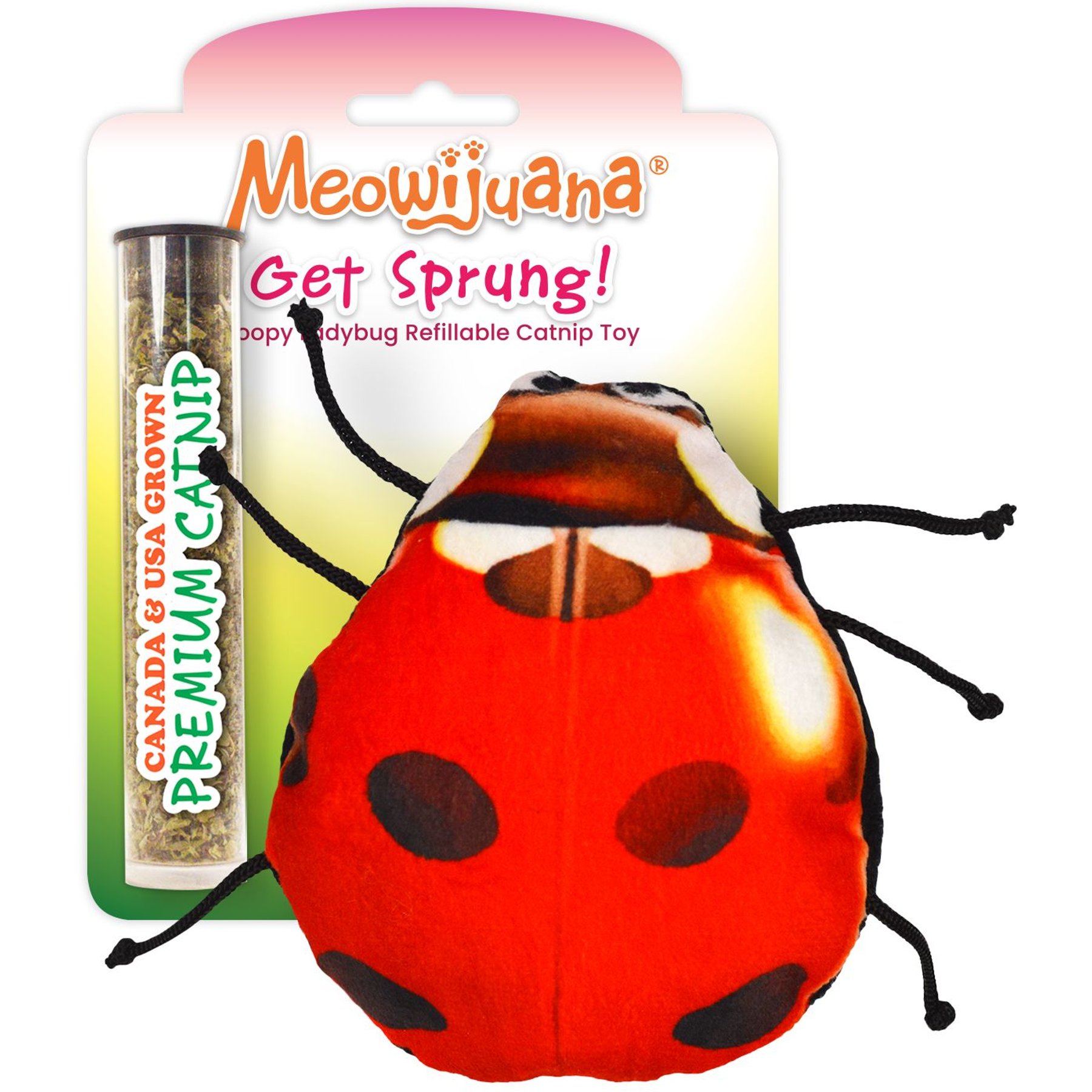 Meowijuana Refillable Get Sprung Ladybug Cat Plush Toy with Catnip