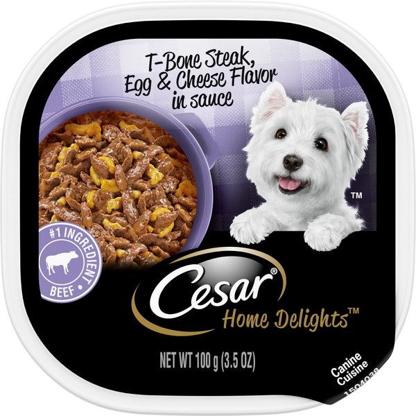 Cesar Home Delights T-Bone Steak, Egg & Cheese Flavor with Potatoes in Sauce Adult Wet Dog Food Trays, 3.5-oz, case of 24 slide 1 of 10