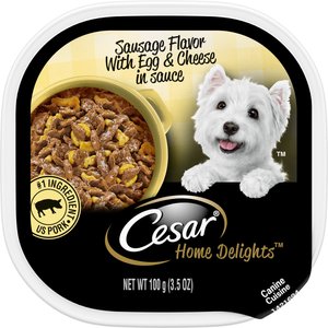 Cesar Home Delights Sausage Flavor with Egg & Cheese in Gravy Small Breed Adult Wet Dog Food Trays, 3.5-oz, case of 24