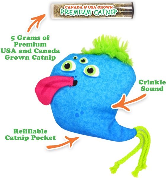 Meowijuana Refillable Get Silly Blue Blob Cat Plush Toy with Catnip