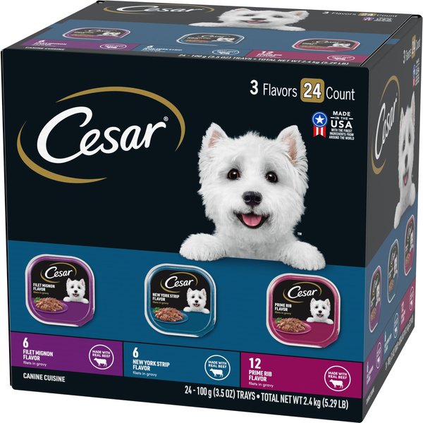Cesar Filets in Gravy Beef Flavors Variety Pack Dog Food, 3.5-oz tray, case of 24 slide 1 of 10