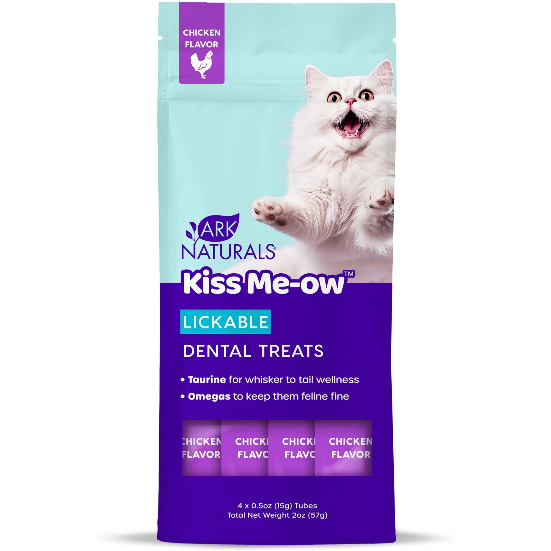 Ark Naturals Kiss Me-Ow Chicken Lickable Dental Cat Treats, 0.5-oz tube, case of 4