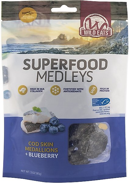 WILD EATS Cod Superfood Medallions Adult Blueberry Flavor Dog Treats, 3 ...