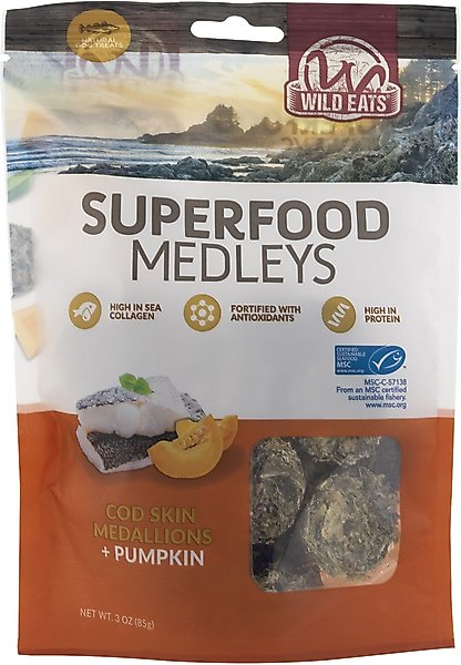 WILD EATS Cod Superfood Medallions Adult Pumpkin Flavor Dog Treats, 3 ...