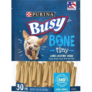 Busy Bone with Real Meat Tiny Rawhide-Free Dog Treats, 30 count
