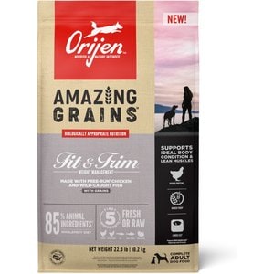 ORIJEN Amazing Grains Fit & Trim Adult High-Protein Poultry & Fish Dry Dog Food, 22.5-lb bag