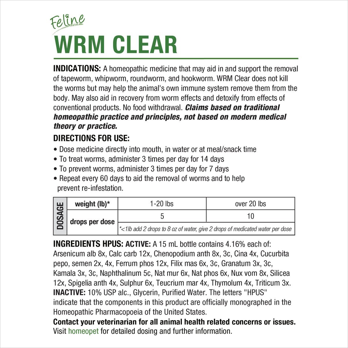 HOMEOPET WRM Clear Dewormer for Hookworms, Roundworms, Tapeworms