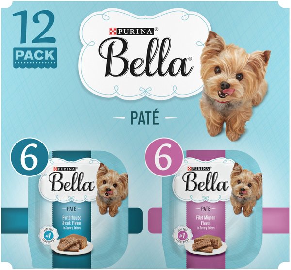 Purina Bella Natural Pate Variety Pack, Filet Mignon & Porterhouse Steak in Juices Small Breed Wet Dog Food, 3.5-oz, case of 12 slide 1 of 10