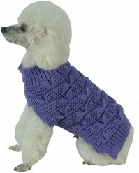 Pet Life Butterfly Stitched Heavy Cable Knitted Turtle Neck Dog Sweater, Lavender Purple, Large