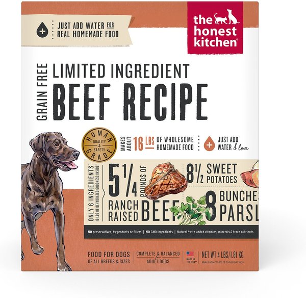 The Honest Kitchen Limited Ingredient Diet Beef Recipe Grain-Free Dehydrated Dog Food, 4-lb box slide 1 of 11