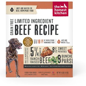 The Honest Kitchen Limited Ingredient Diet Beef Recipe Grain-Free Dehydrated Dog Food, 4-lb box