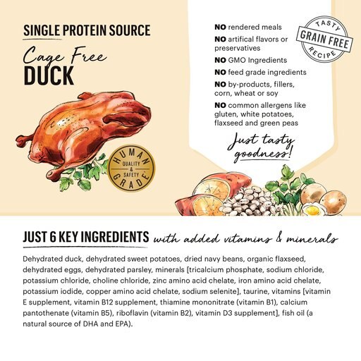 The Honest Kitchen Limited Ingredient Diet Duck Recipe Grain-Free Dehydrated Dog Food, 4-lb box
