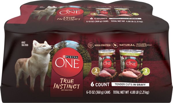 Purina ONE SmartBlend True Instinct Tender Cuts in Gravy Variety Pack Canned Dog Food, 13-oz, case of 6 slide 1 of 11