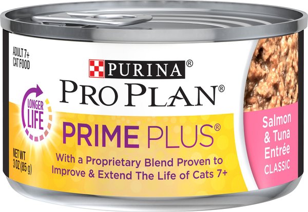 Purina Pro Plan Prime Plus Adult 7+ Salmon & Tuna Entree Classic Canned Cat Food, 3-oz, case of 24 slide 1 of 10