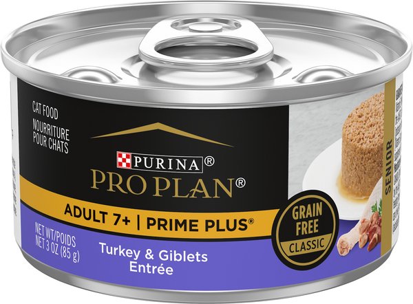 Purina Pro Plan Prime Plus Adult 7+ Turkey & Giblets Entree Classic Canned Cat Food, 3-oz, case of 24 slide 1 of 9