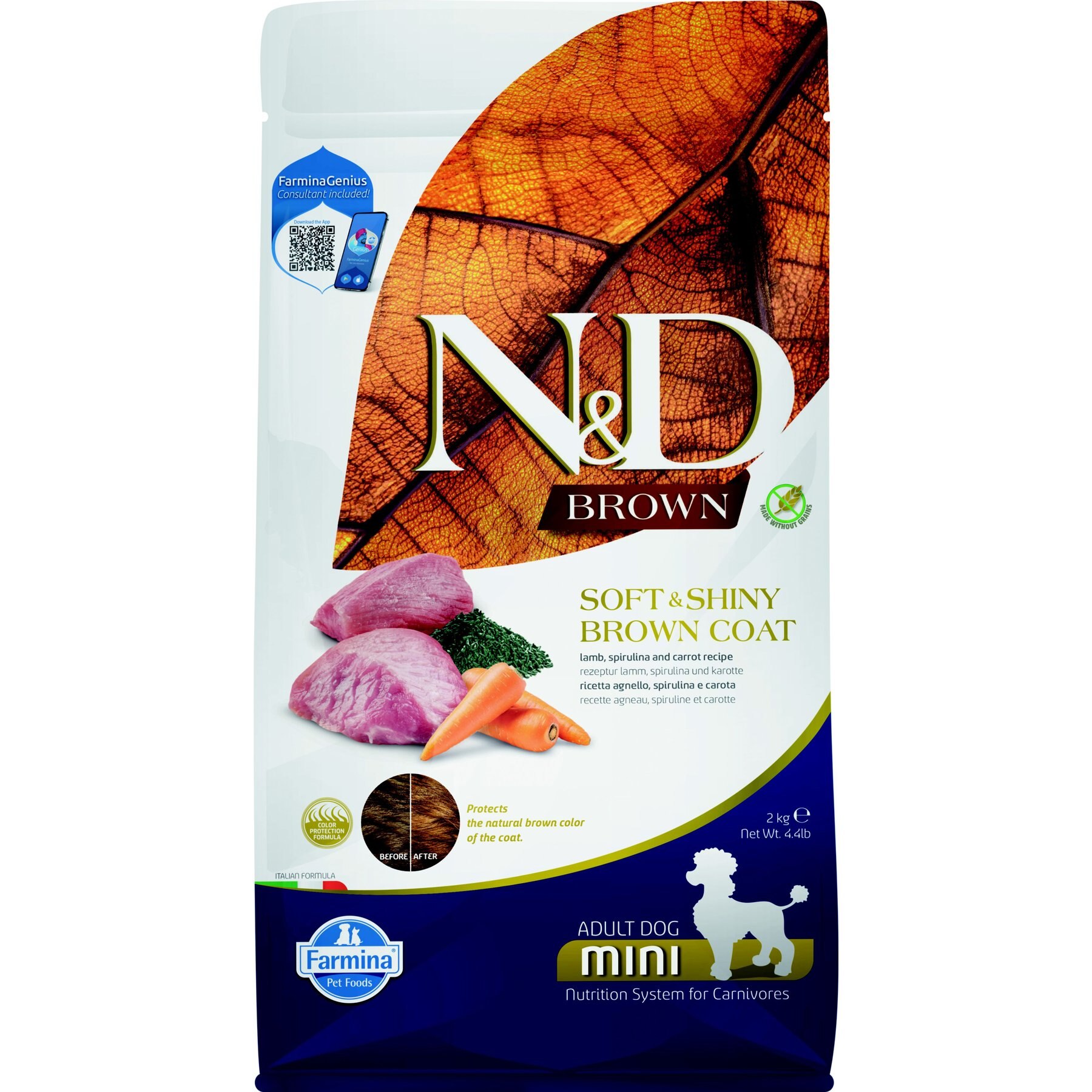 Farmina N&D Brown Coat Canine Formula Adult GMO-Free Lamb, Carrot & Kelp Mini Dry Dog Food, 4.4-lb bag