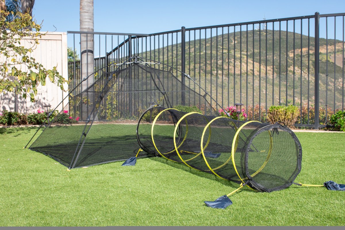 Mesh cat tunnel outlet and tent