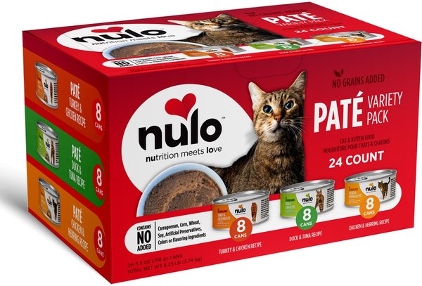 Nulo FreeStyle Turkey Duck Chicken Variety Pack Grain Free Pate Wet Cat Food 5.5 oz can case of 24